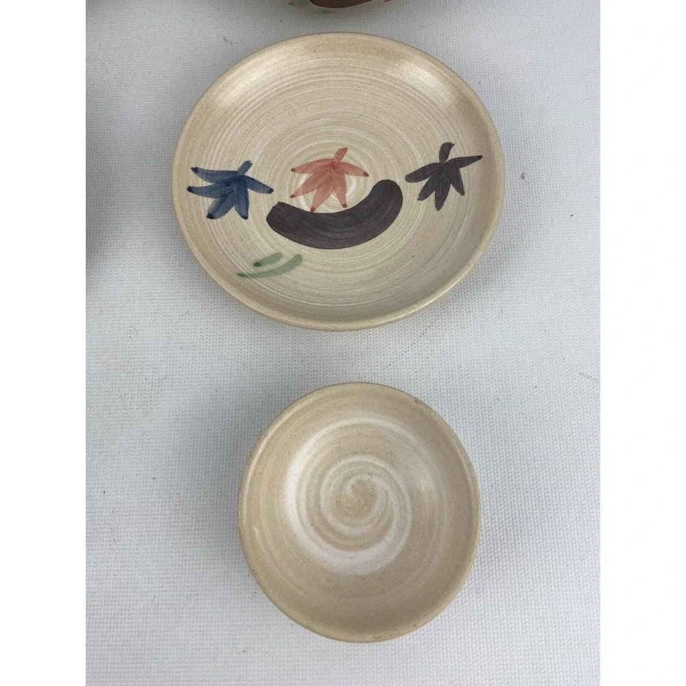 Three‎ Japanese Single Serve Tea Sets Teapot Bowl/Cup Plate Stoneware Rattan